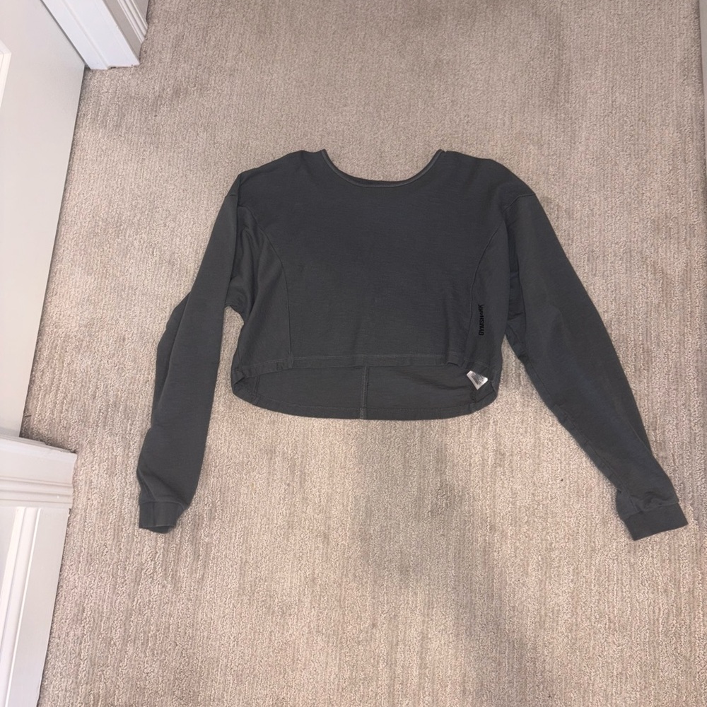 Gymshark Charcoal Gray Cropped Long-Sleeve Sweatshirt